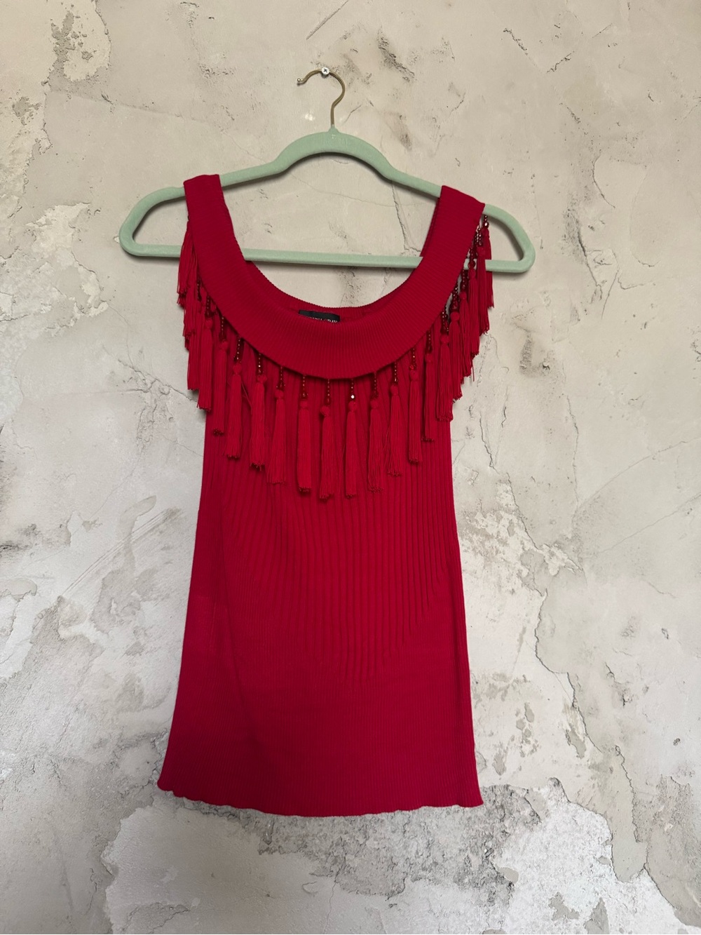 Red Tassel Scoop-Neck Women's Tank Top